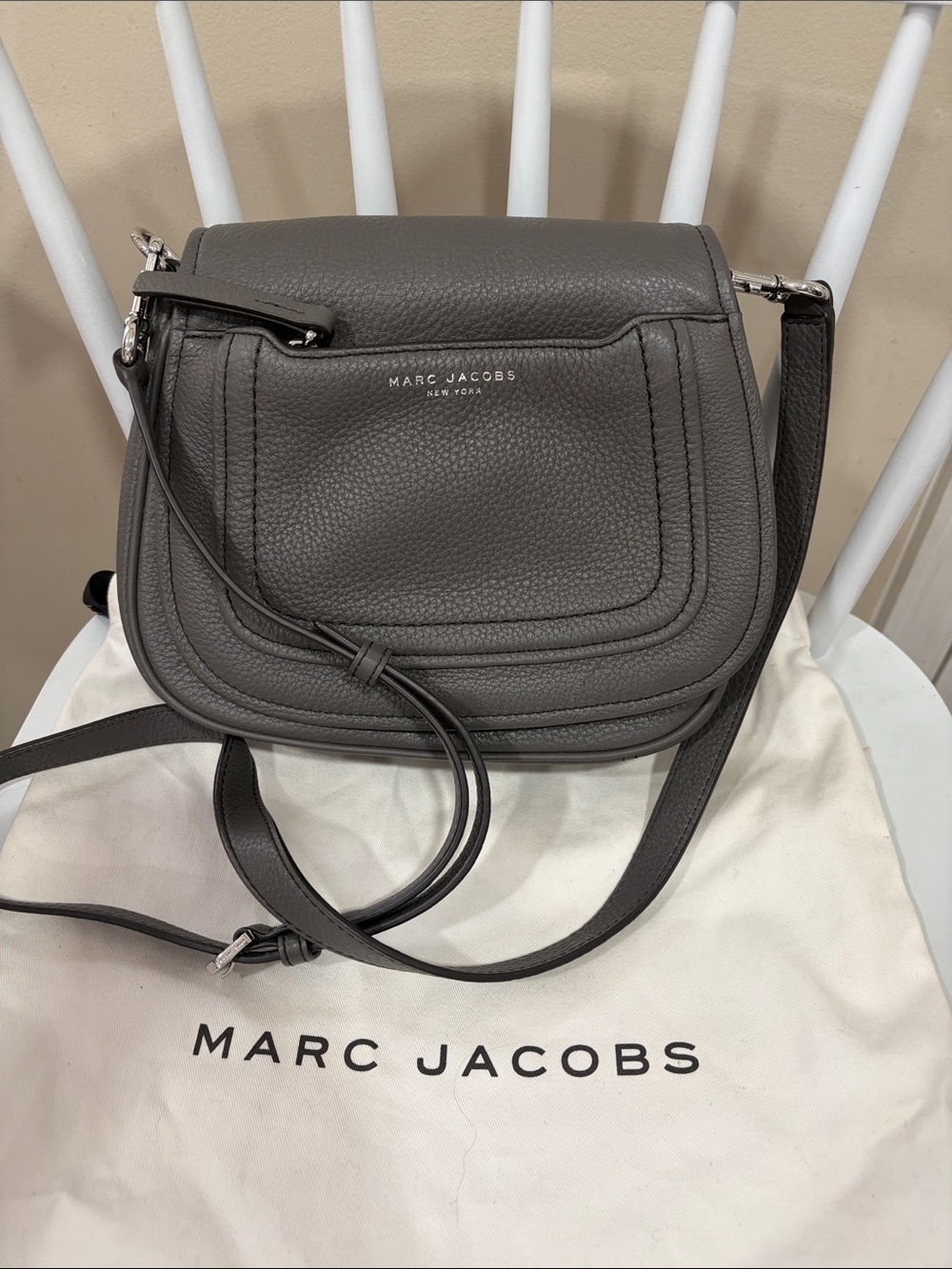 Marc Jacobs Dark Gray Pebbled Leather Saddle Crossbody